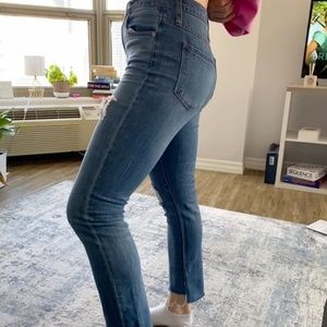 Madewell ripped dark wash straight leg jeans